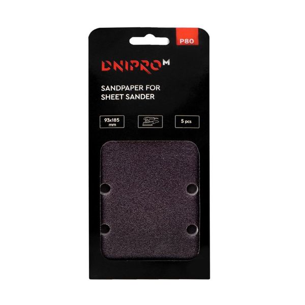 Sandpaper Dnipro-M for Orbital Sander P80 5 pcs/pack 93x185 mm