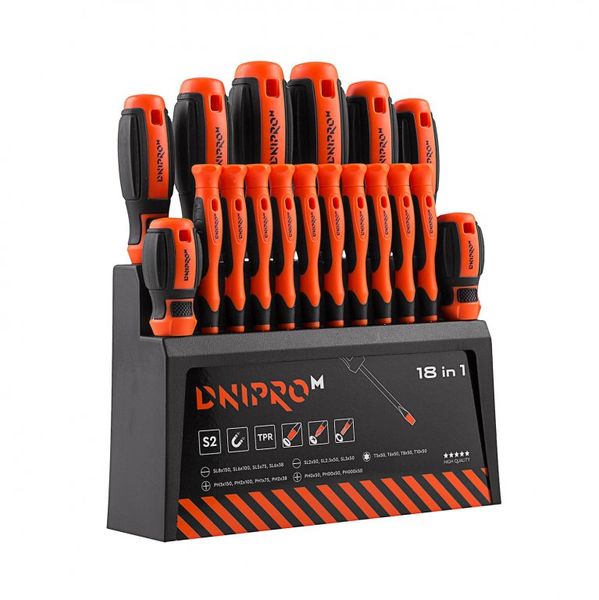 Screwdriver set with stand Dnipro-M S2 18 pcs