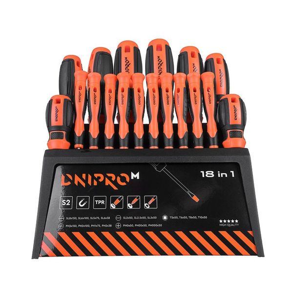 Screwdriver set with stand Dnipro-M S2 18 pcs