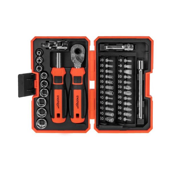 Screwdriver set Dnipro-M with ratchet and bits S2, 1/4" 38 pcs