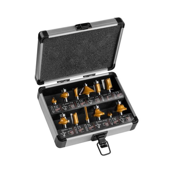 Wood router bit set Dnipro-M PROFESSIONAL, 8 mm shank 12 pcs (2021)