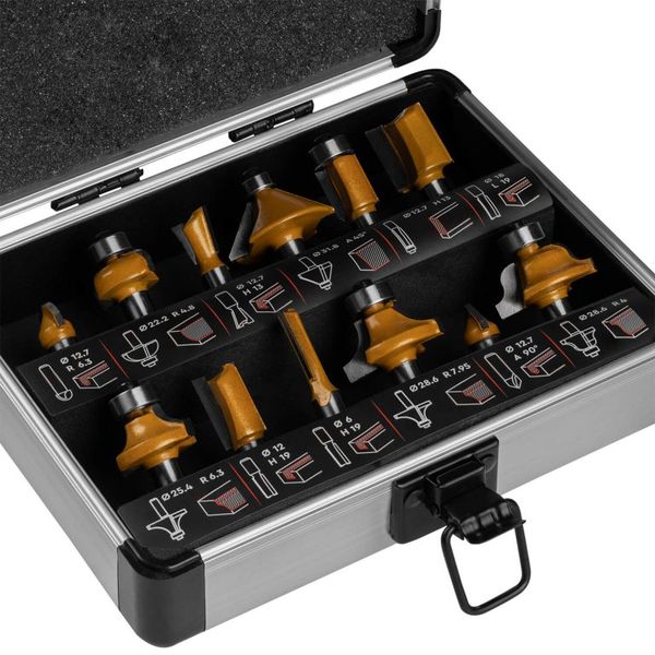 Wood router bit set Dnipro-M PROFESSIONAL, 8 mm shank 12 pcs (2021)