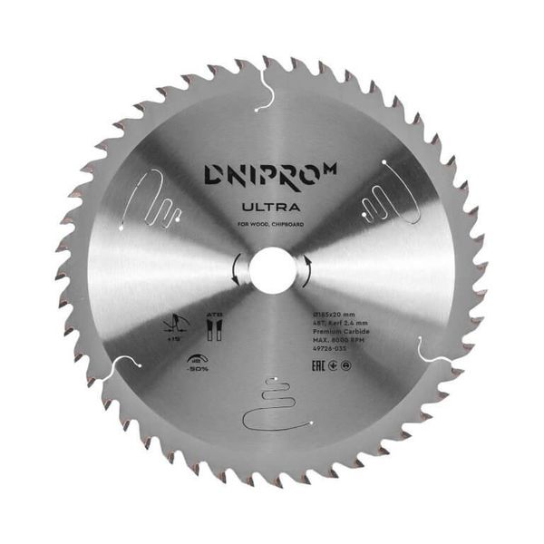 Saw Blade Dnipro-M ULTRA 185 mm 20 16 65 Mn 48T (for Wood)